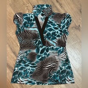 Maurices Black and Teal Animal Print Short Sleeve Top
